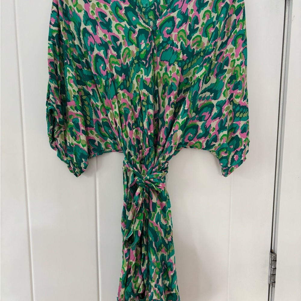 Vibrant Green and Pink Patterned Dress